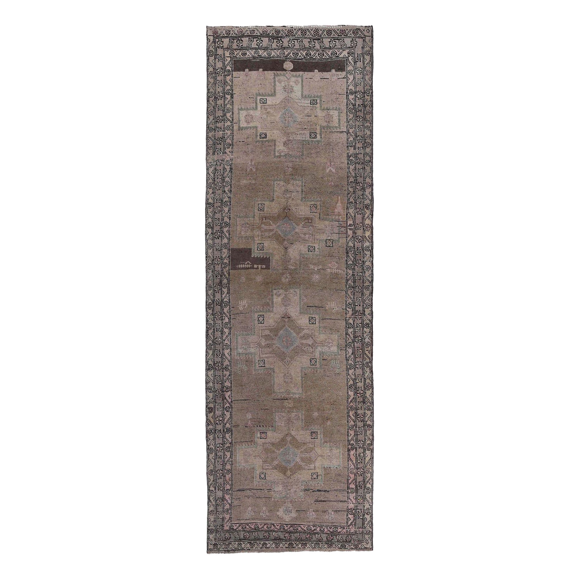 Persian Azerbaijan Runner Rug - Wool Brown Taupe Design - 97613