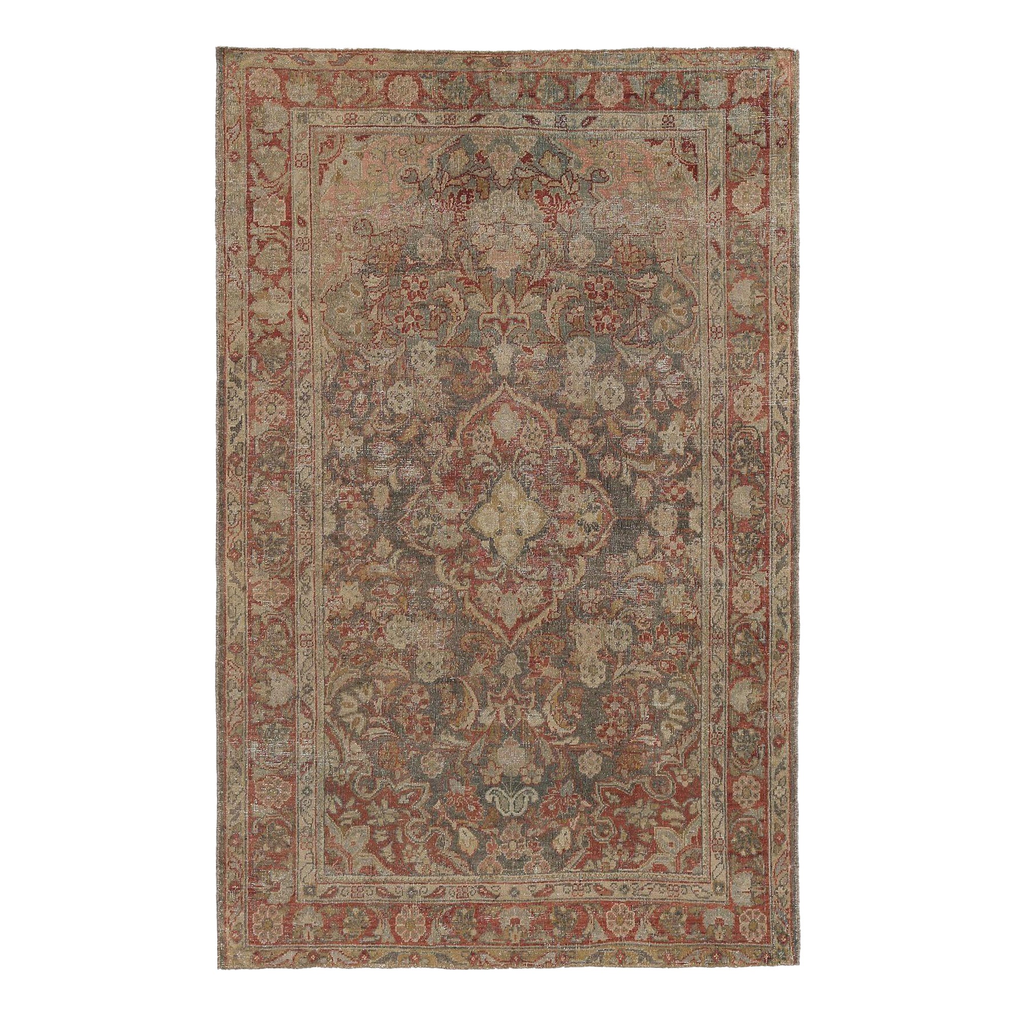 Petit tapis persan Mahal - Motif gris rouge en laine - 97665