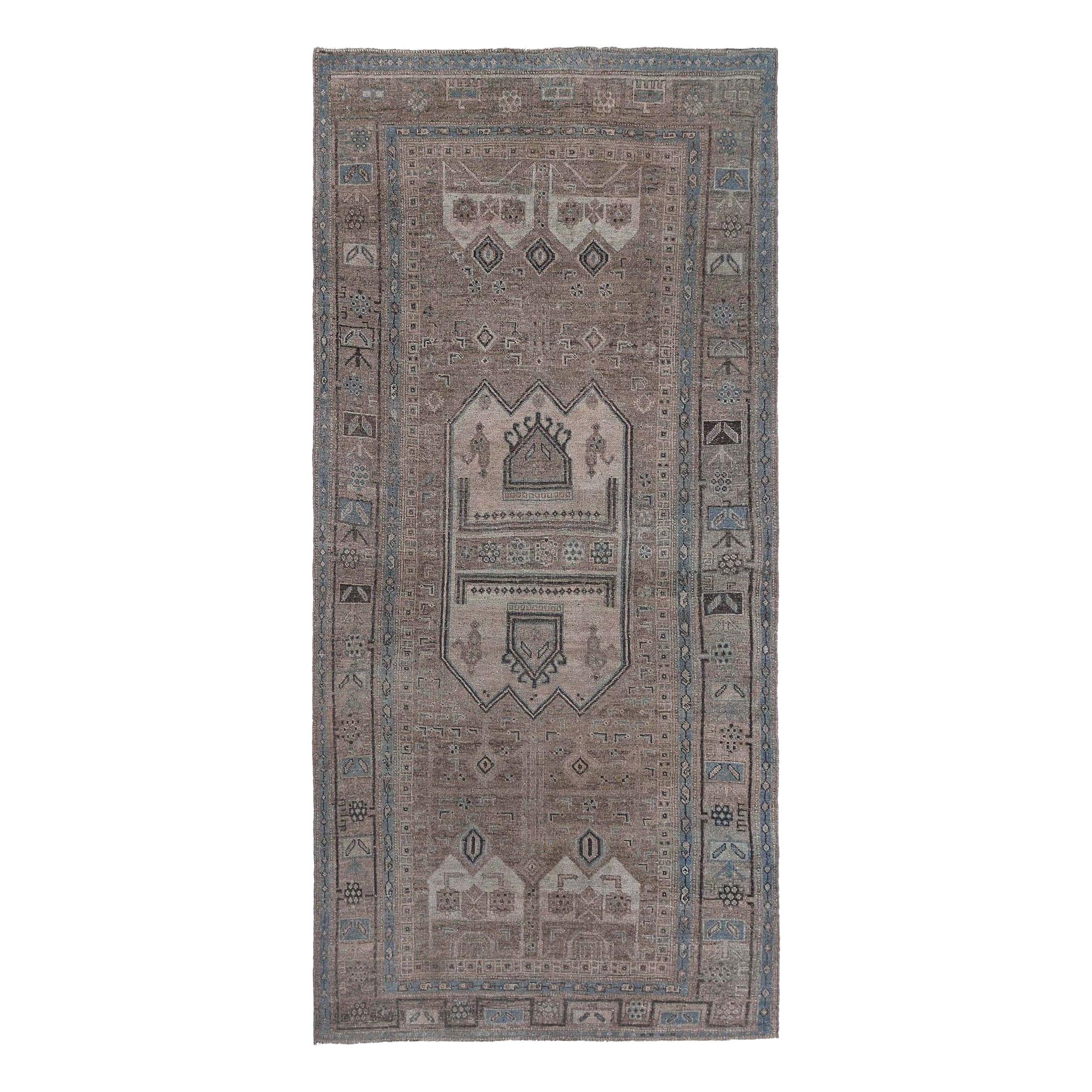 Persischer Bijar Small Teppich - Wolle Blau Braun Taupe Design - 97614