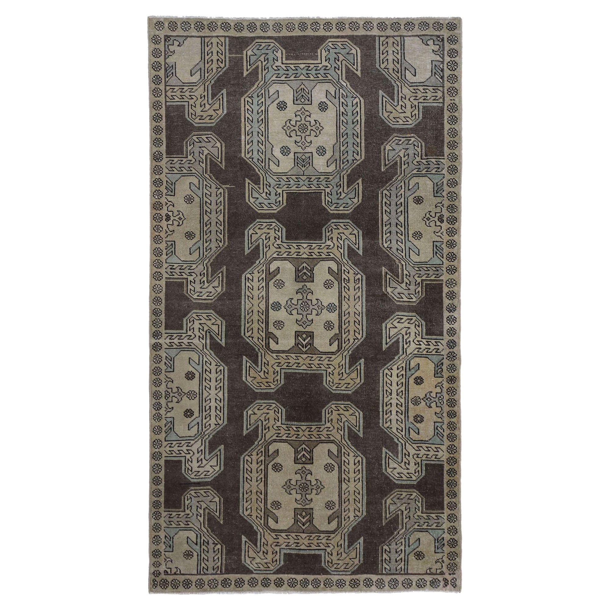 Persian Azerbaijan Small Rug - Wool Brown Ivory Design - 97632