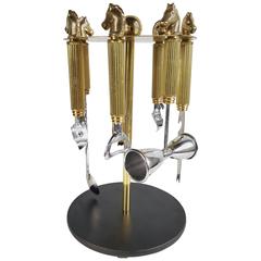 Regency Horse Motif Bar Ware, Seven-Piece, Brass by Maxwell Phillips
