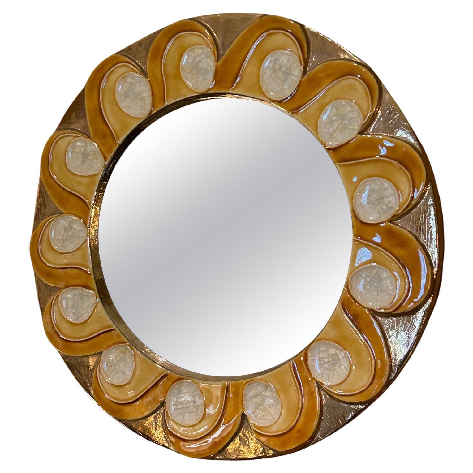 Ceramic mirror "Vague" by Mithé Espelt, France, 1960's