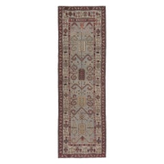 Persischer Mahal-Läufer - Wolle Elfenbein Hellblau Rot Design - 97649