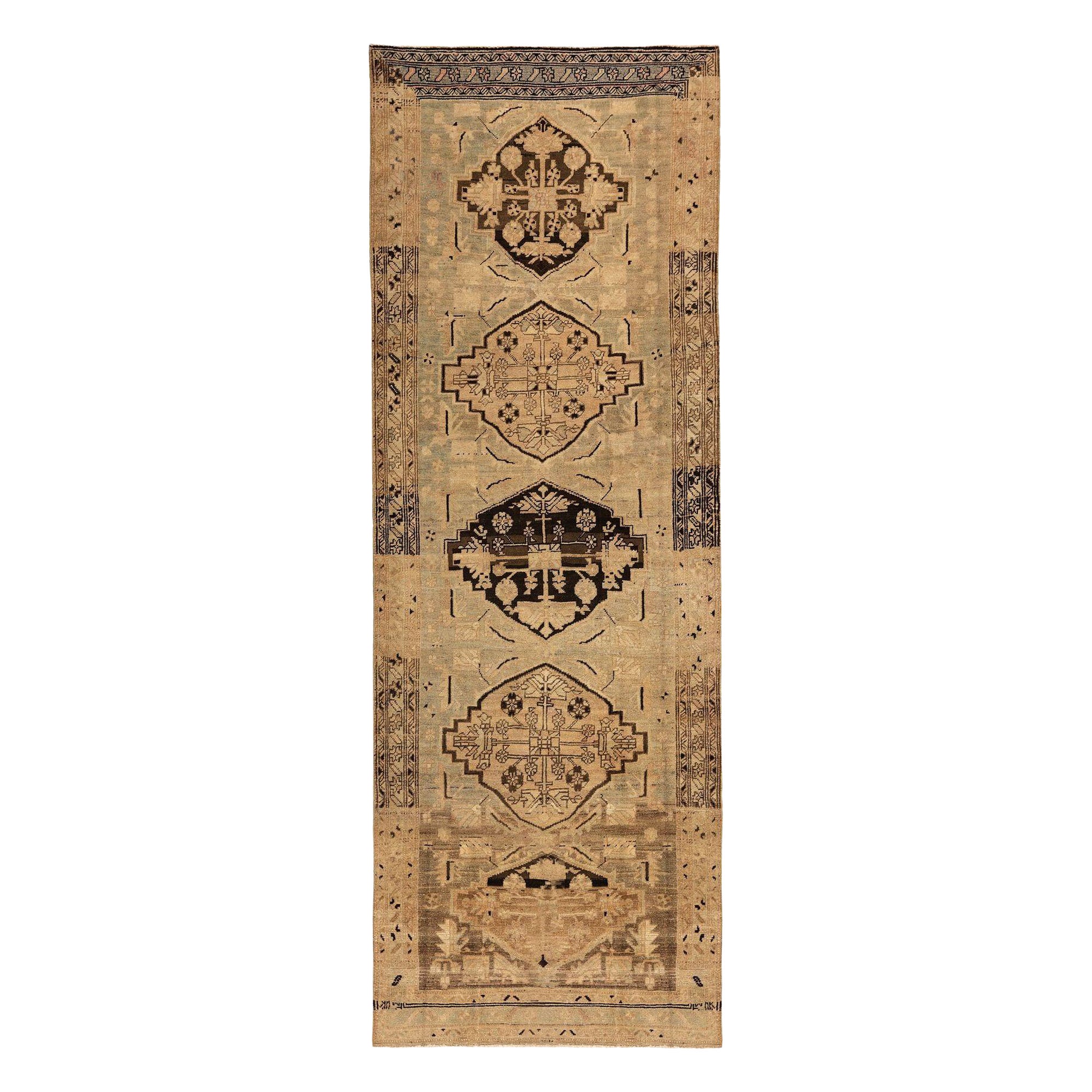 Persischer Aserbaidschan Läufer Teppich - Wolle Braun Taupe Design - 97721