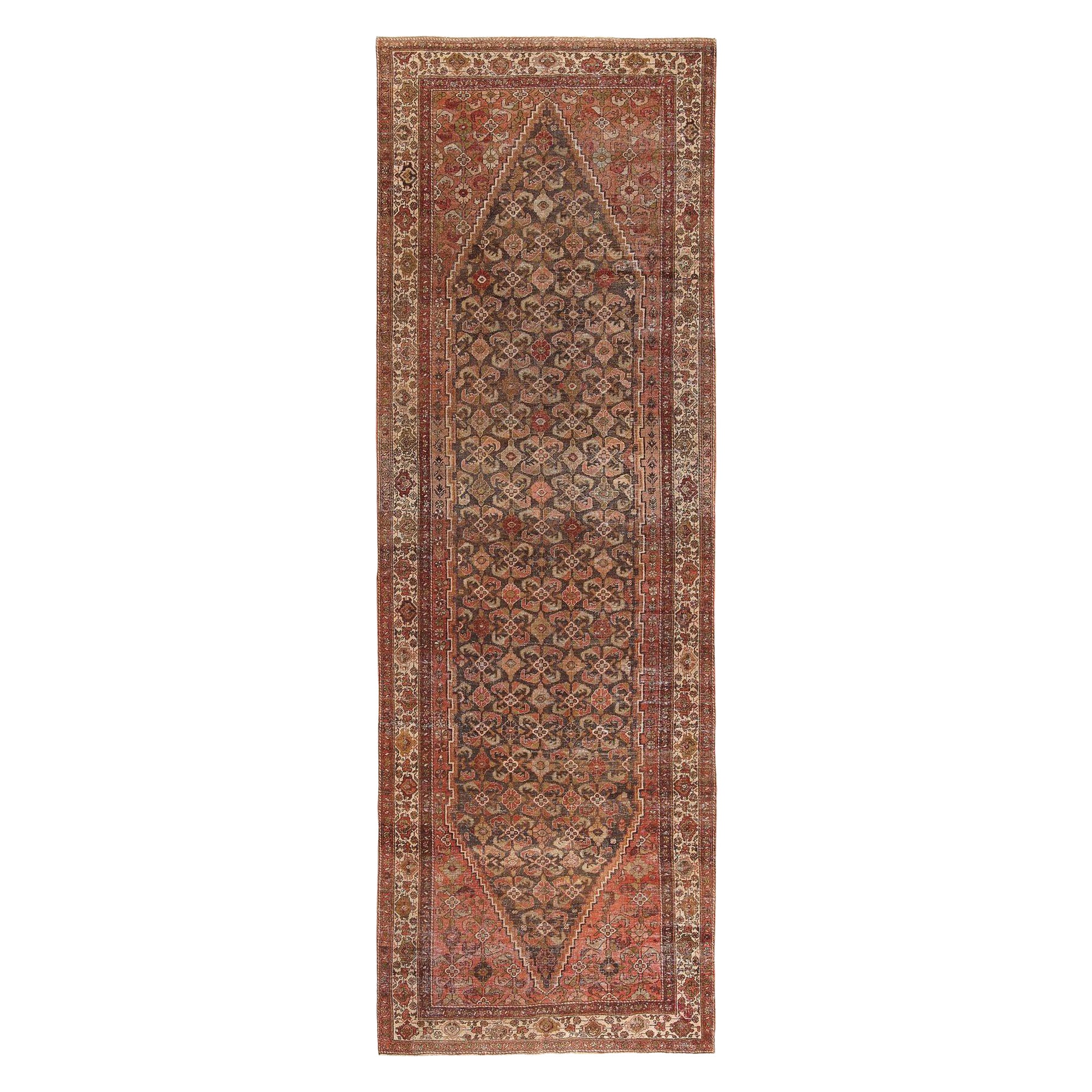 Persischer Bijar Läufer Teppich - Wolle Braun Rot Design - 97670
