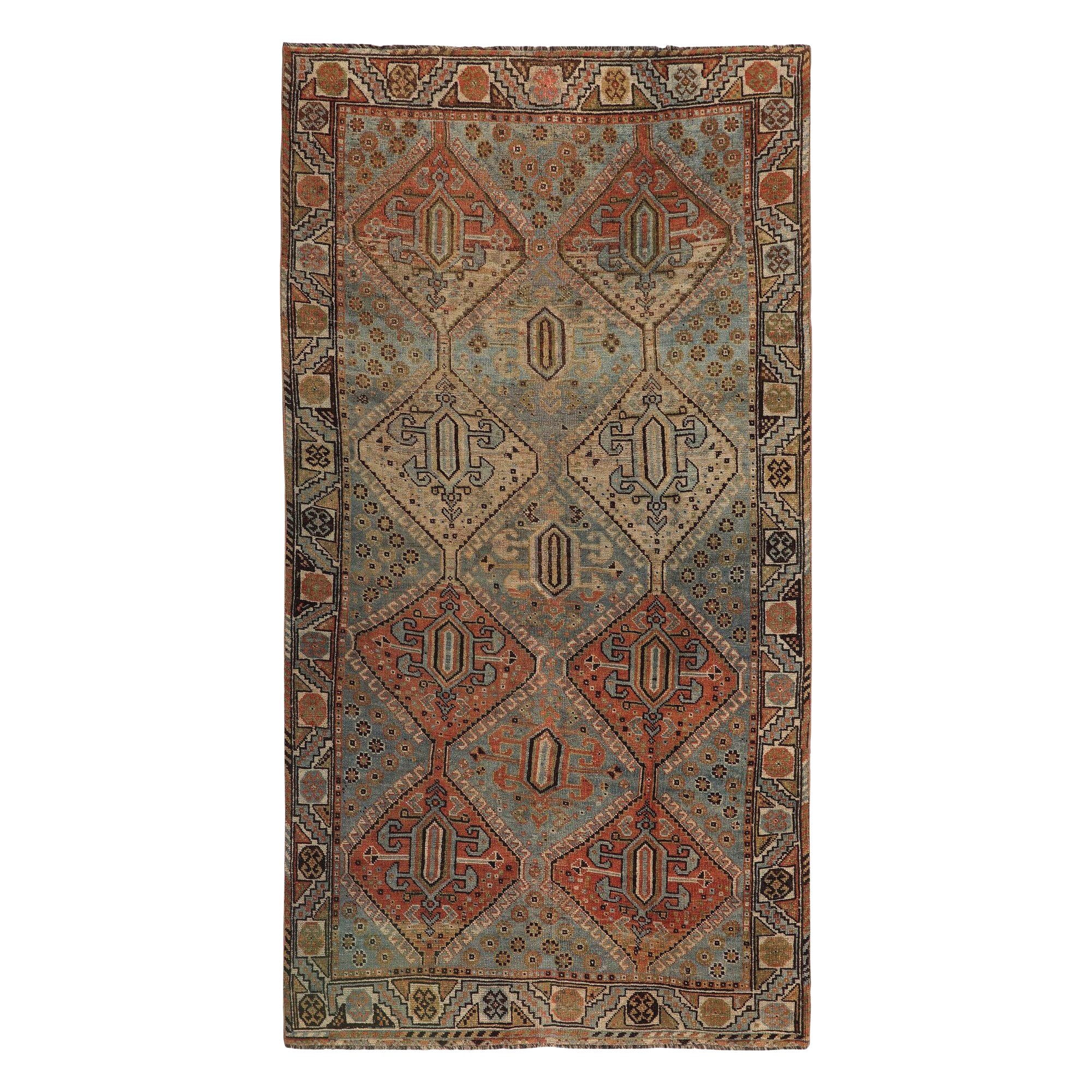 Persischer Shiraz Kleiner Teppich - Wolle Elfenbein Hellblau Rot Design - 97722