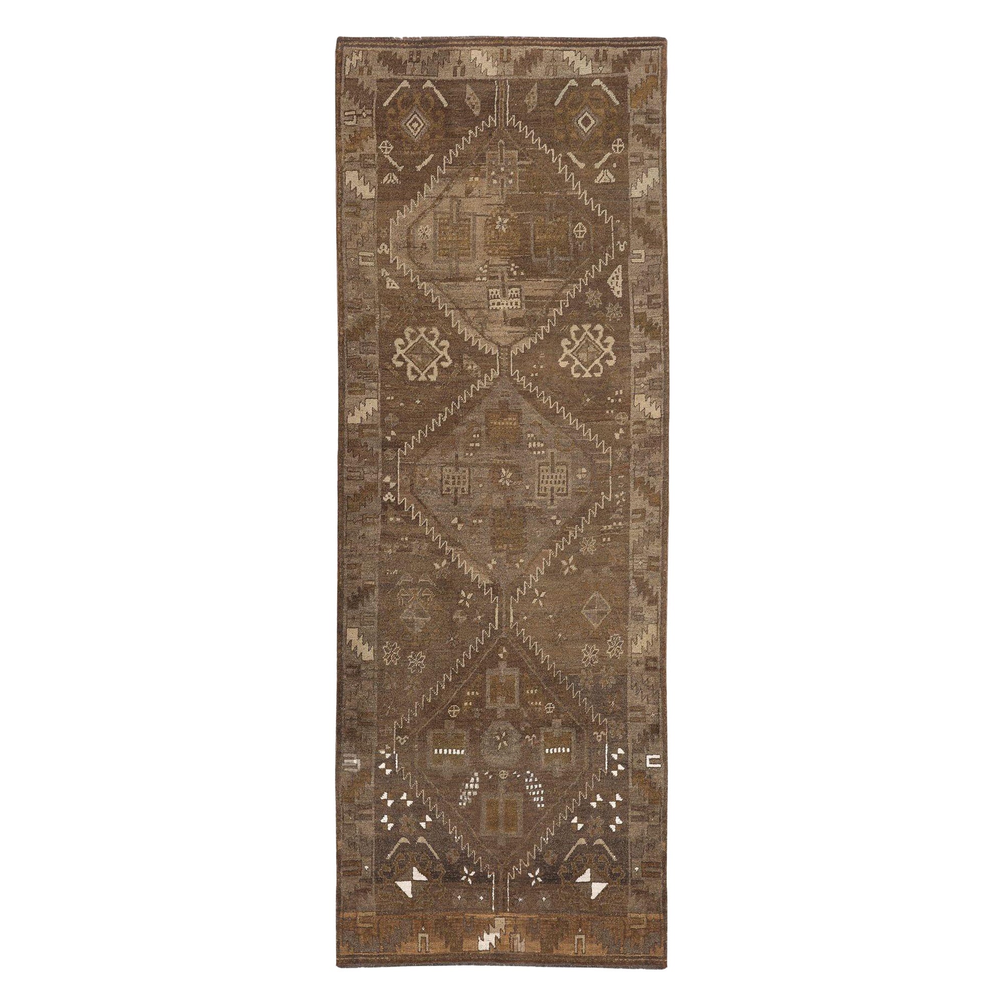 Persian Azerbaijan Runner Rug - Wool Brown Design - 97723