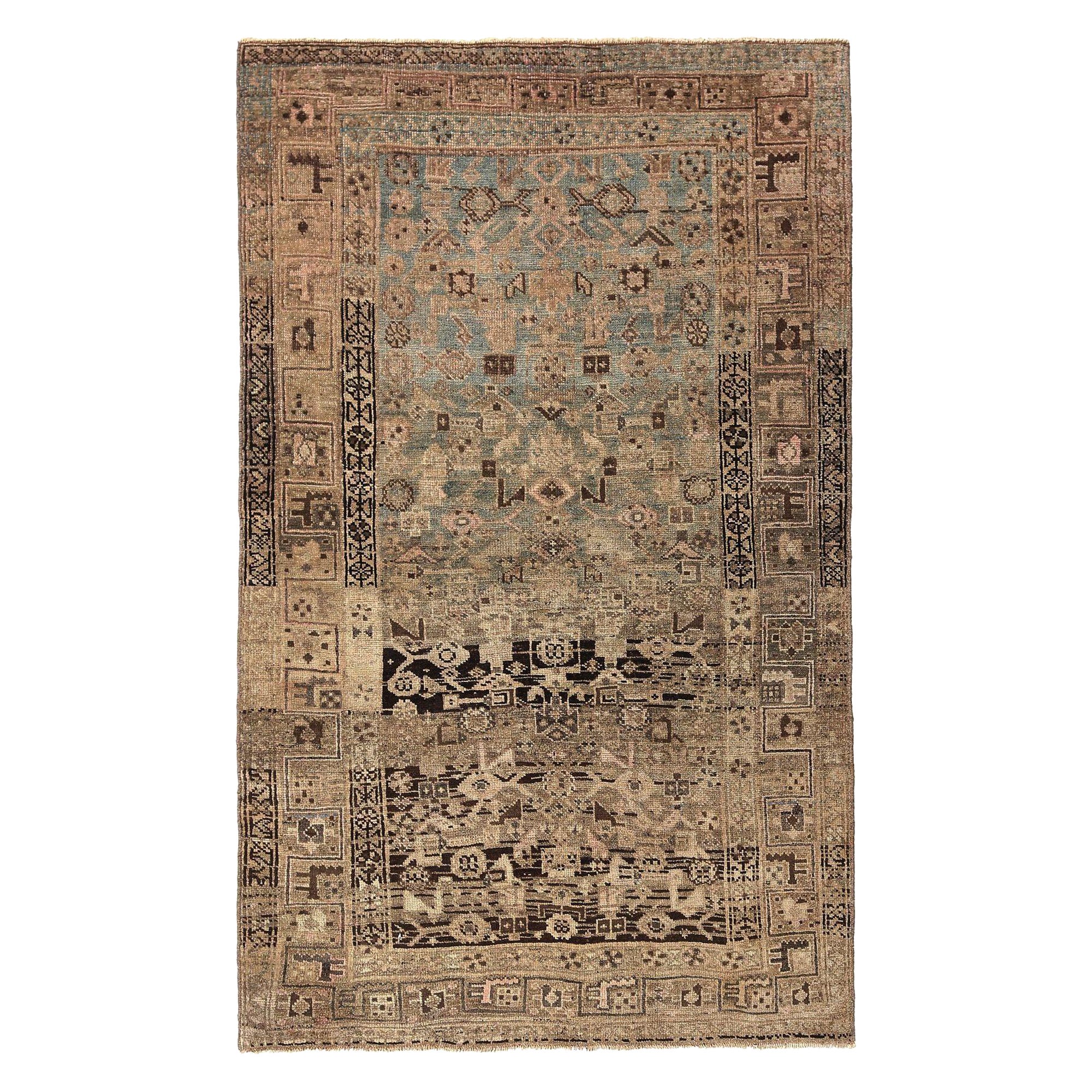 Persischer Bijar Kleiner Teppich - Wolle Braun Hellblau Taupe Design - 97672