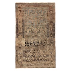 Persian Bijar Small Rug - Wool Brown Light Blue Taupe Design - 97672