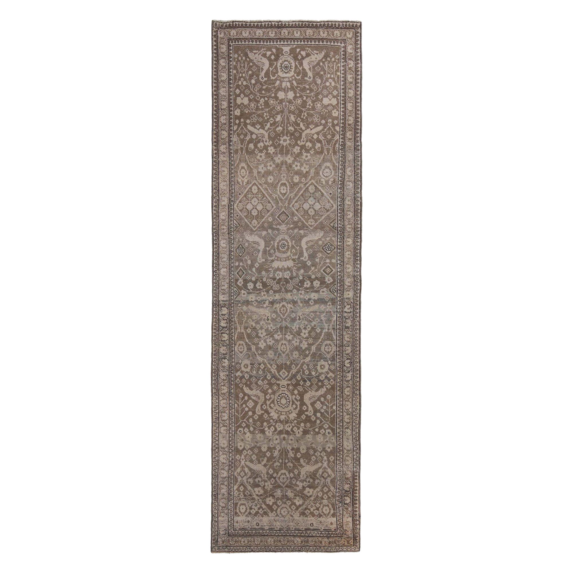 Persischer Aserbaidschan Läufer Teppich - Wolle Braun Elfenbein Design - 97724 im Angebot