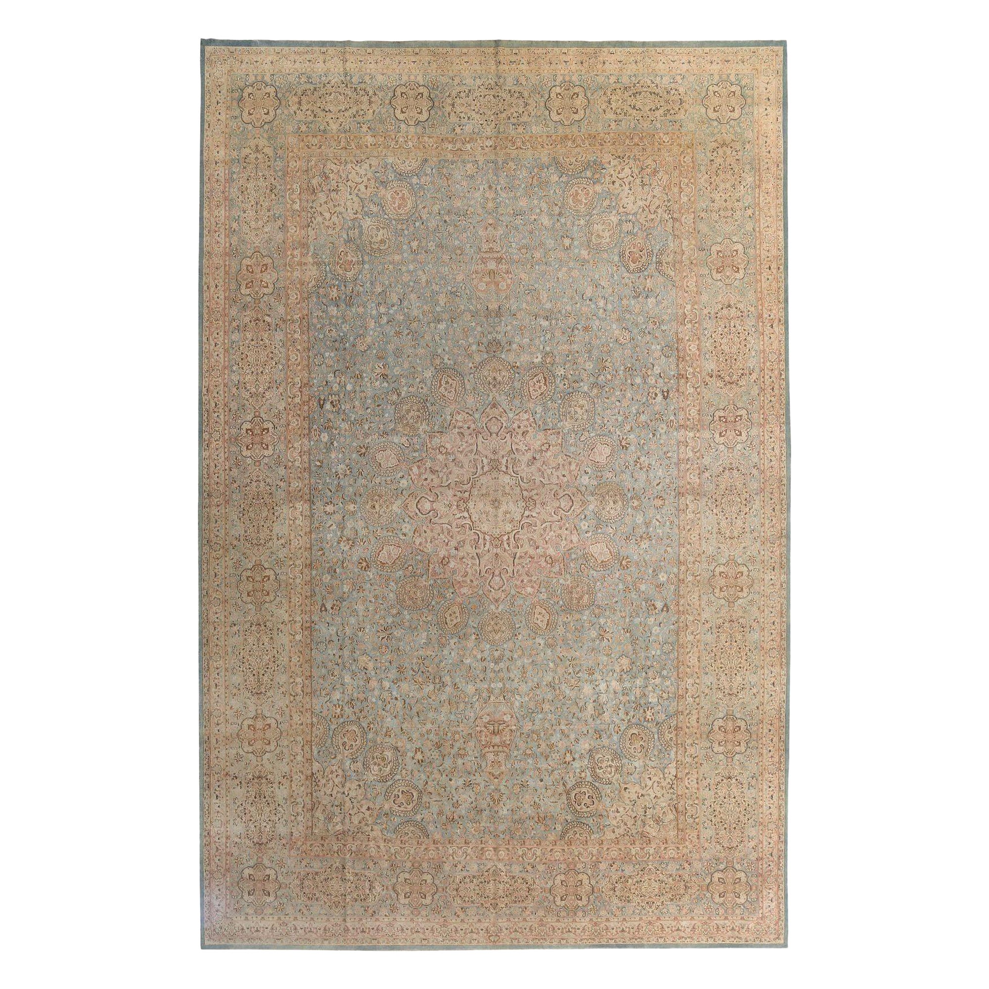 Persischer Kerman Over Size-Teppich - Wolle Elfenbein Hellblau Design - 97674