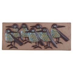 Michael Andersen, Bornholm. Elongated ceramic wall plaque. Birds in relief.