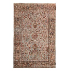 Petit tapis persan Mahal en laine bleu clair et rose clair - 97688