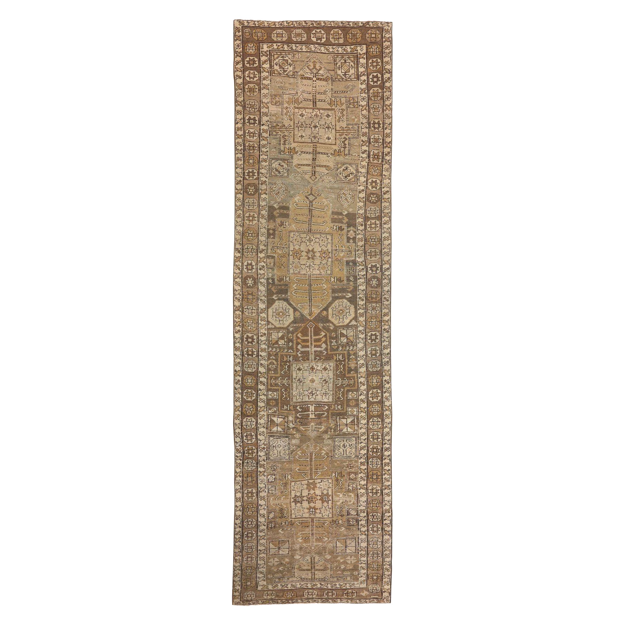 Persischer Aserbaidschan Läufer Teppich - Wolle Braun Taupe Design - 97690