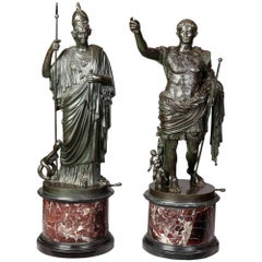 Paire de statues en bronze de Minerve et Auguste, attribuées à B Boschetti