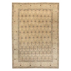 Tapis de Tabriz en laine ivoire taupe motif persan - 97691