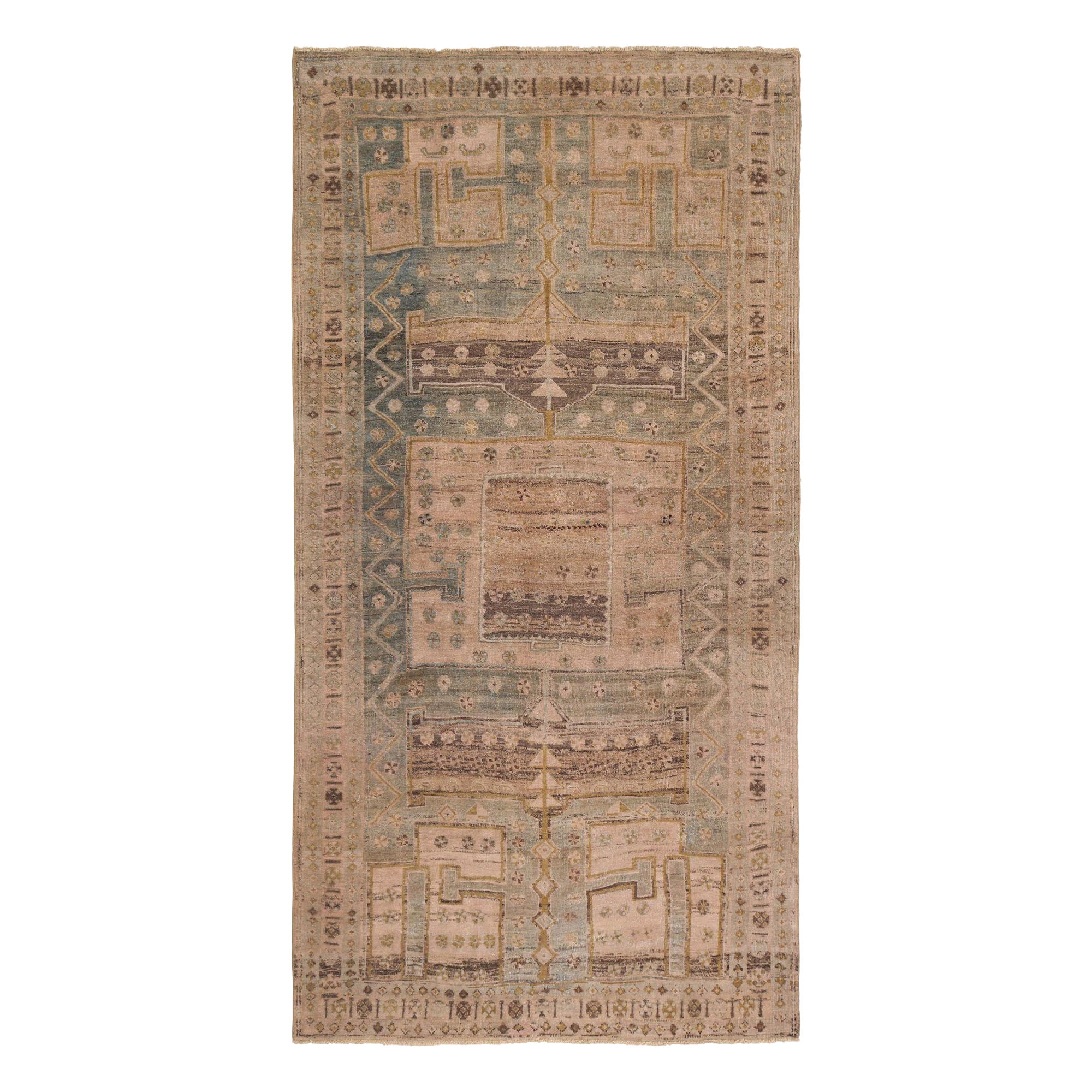 Persischer Bijar Kleiner Teppich - Wolle Braun Elfenbein Hellblau Gelb - 97742
