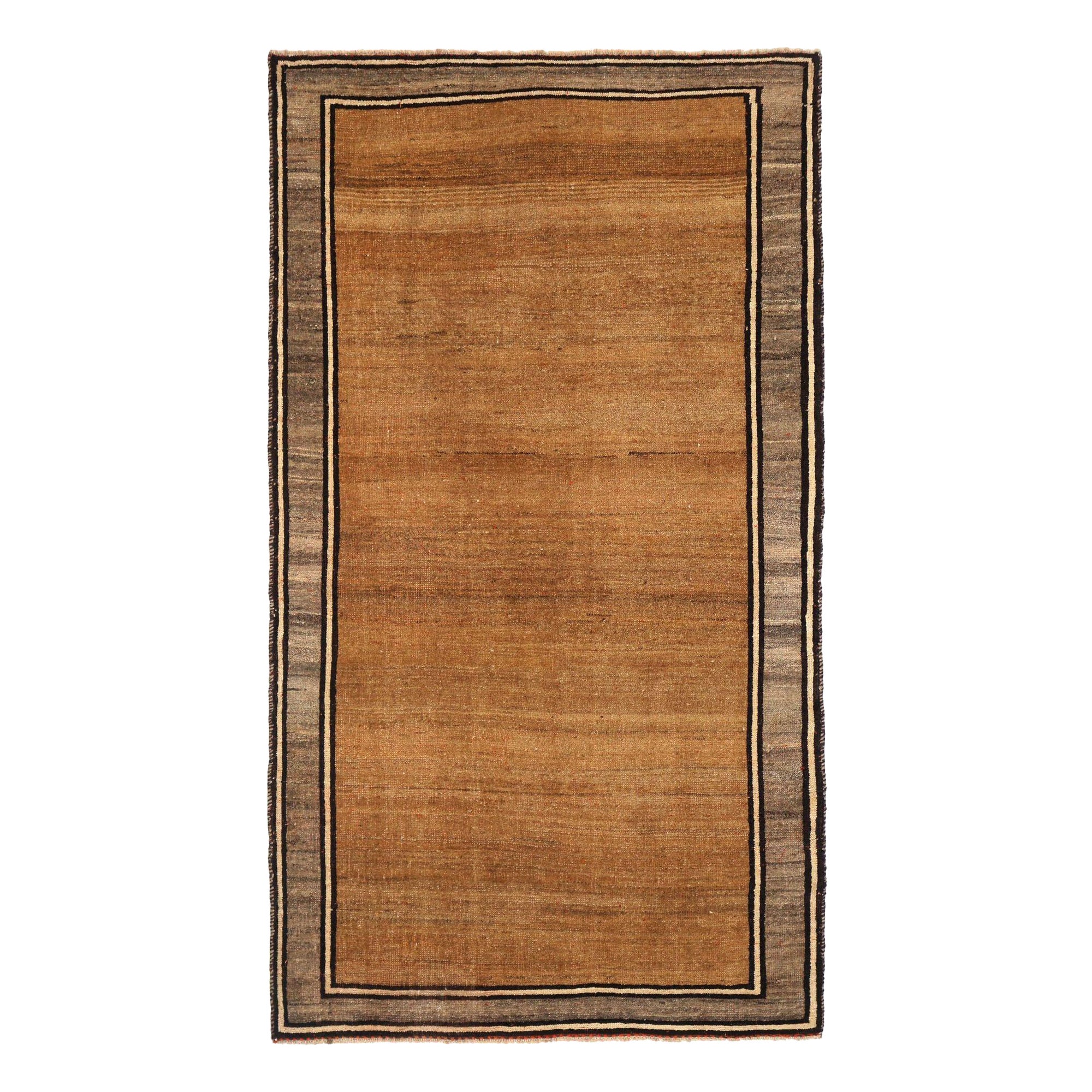 Persian Gabbeh Small Rug - Wool Taupe Yellow Design - 97743 For Sale