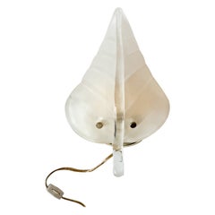 Mid Century Murano Glass Leaf Wall Brass Sconce Plug In, 1970s Italy