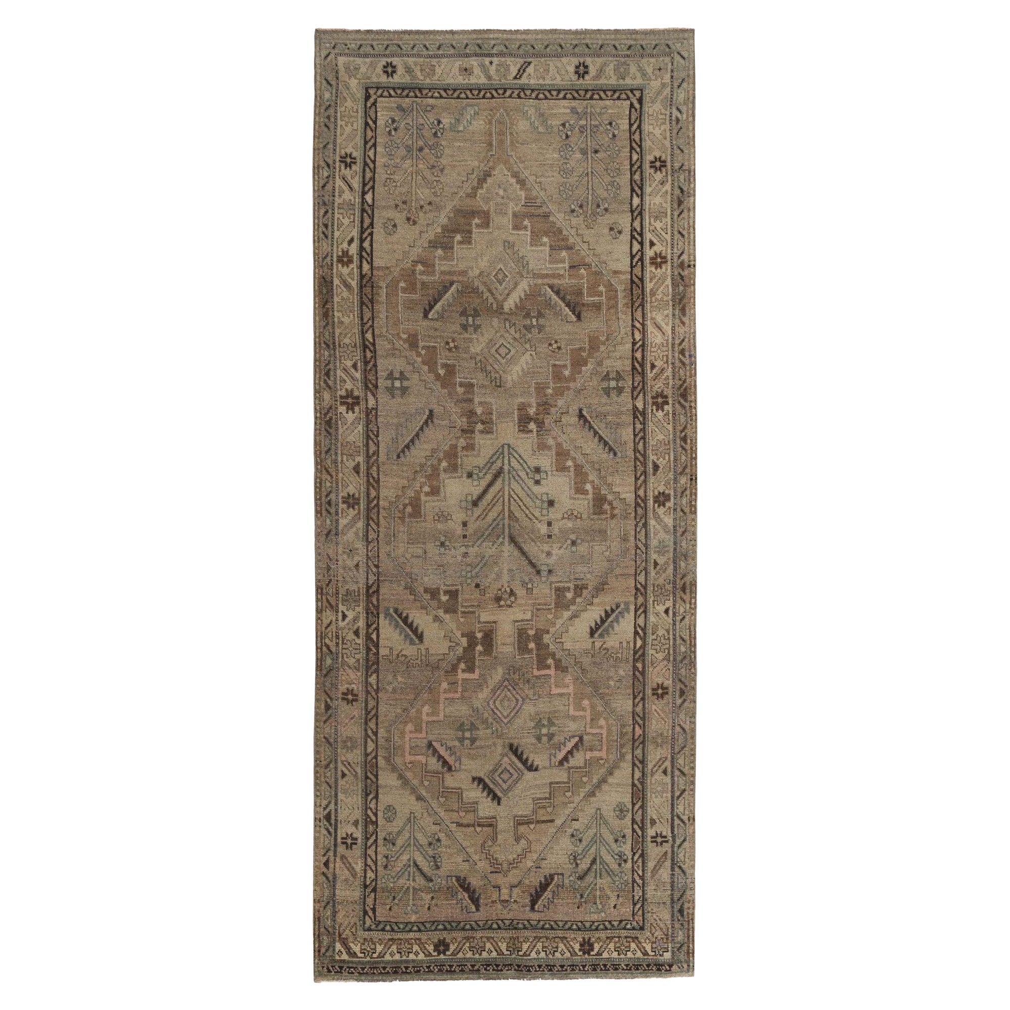 Persischer Bijar Läufer Teppich - Wolle Braun Taupe Design - 97765