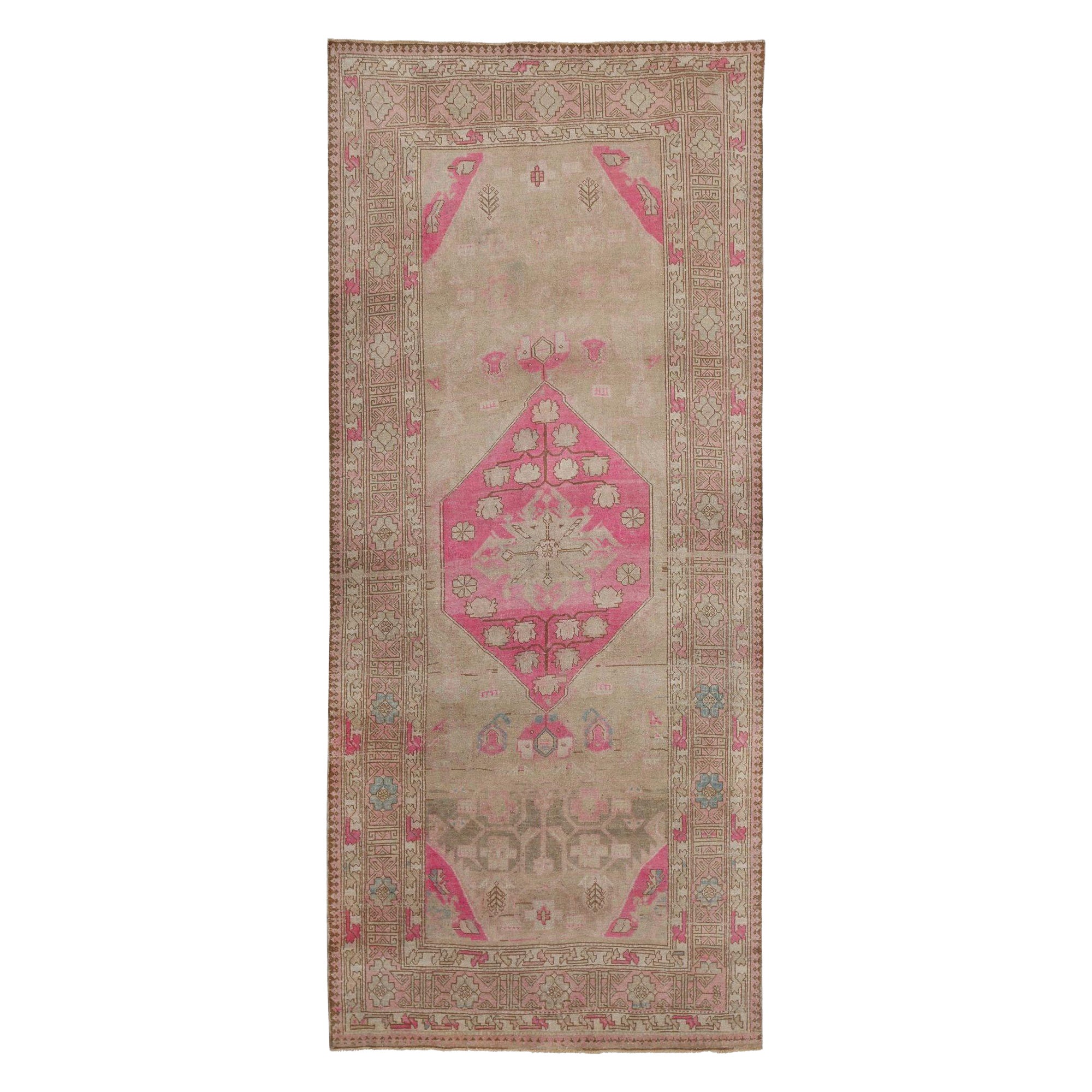 Persischer Aserbaidschan-Läufer - Wolle Elfenbeinrosa Design - 97766