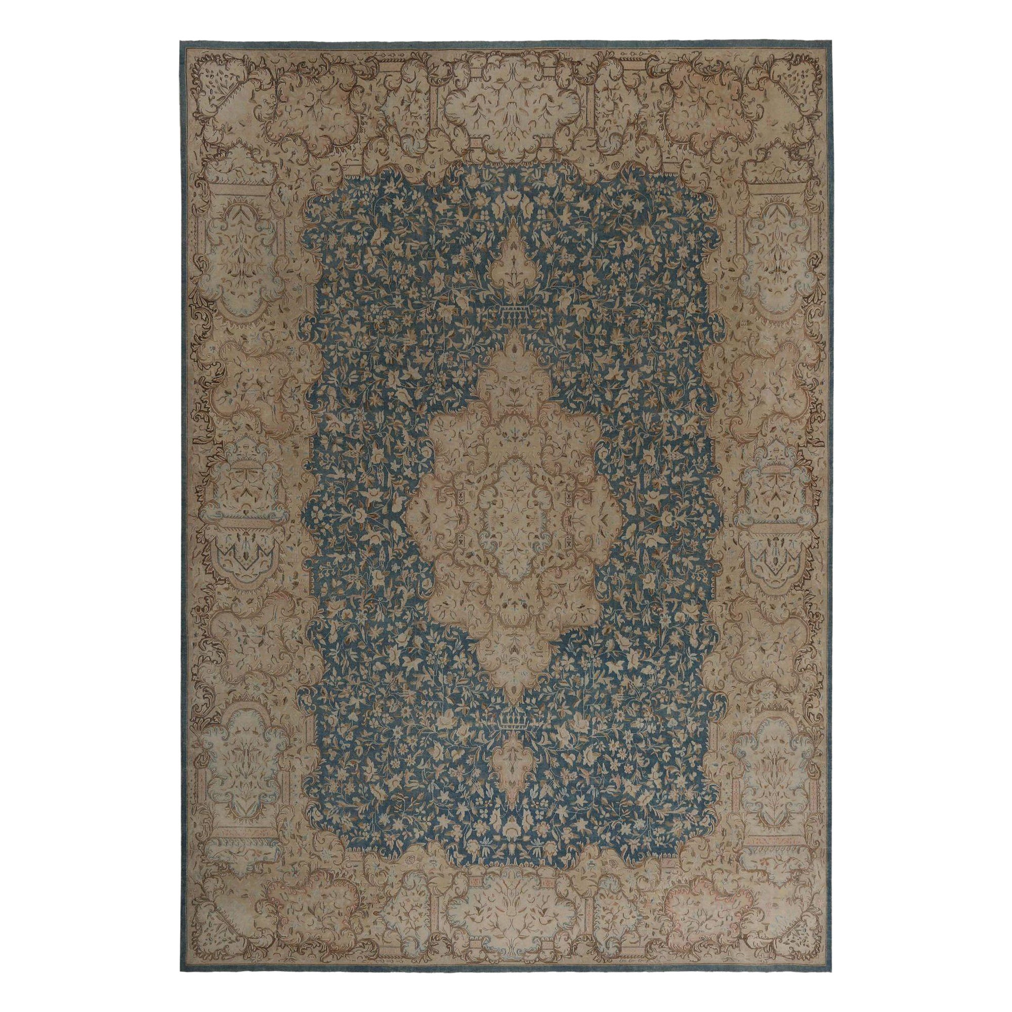 Tappeto Persiano Kerman Over Size - Lana Blu Taupe Design - 97769