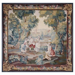 Arazzo Aubusson francese firmato, scena del gioco del nascondino - 204X187cm - N. 1540
