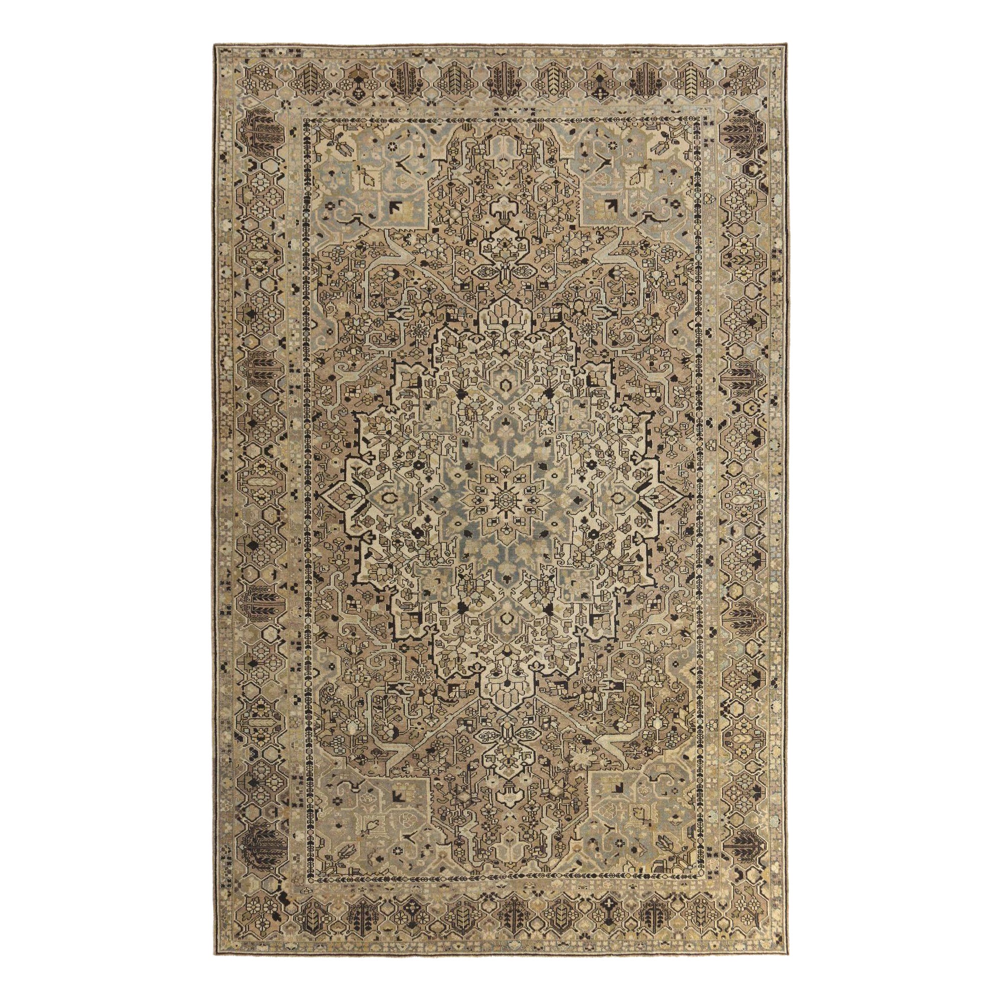 Tapis persans Bakhtiari - Laine ivoire bleu clair taupe - 97729