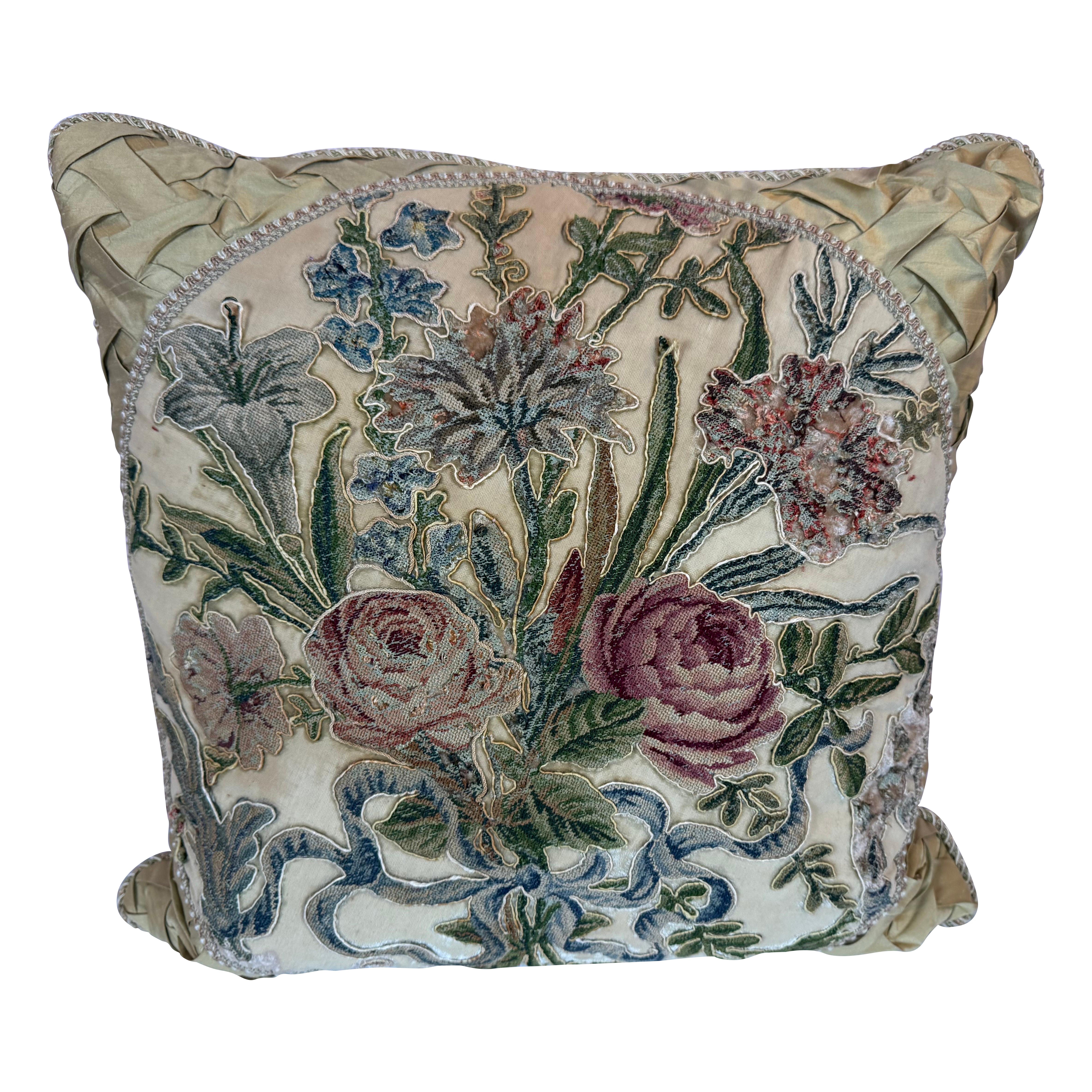 19th C. French Needlework Pillow