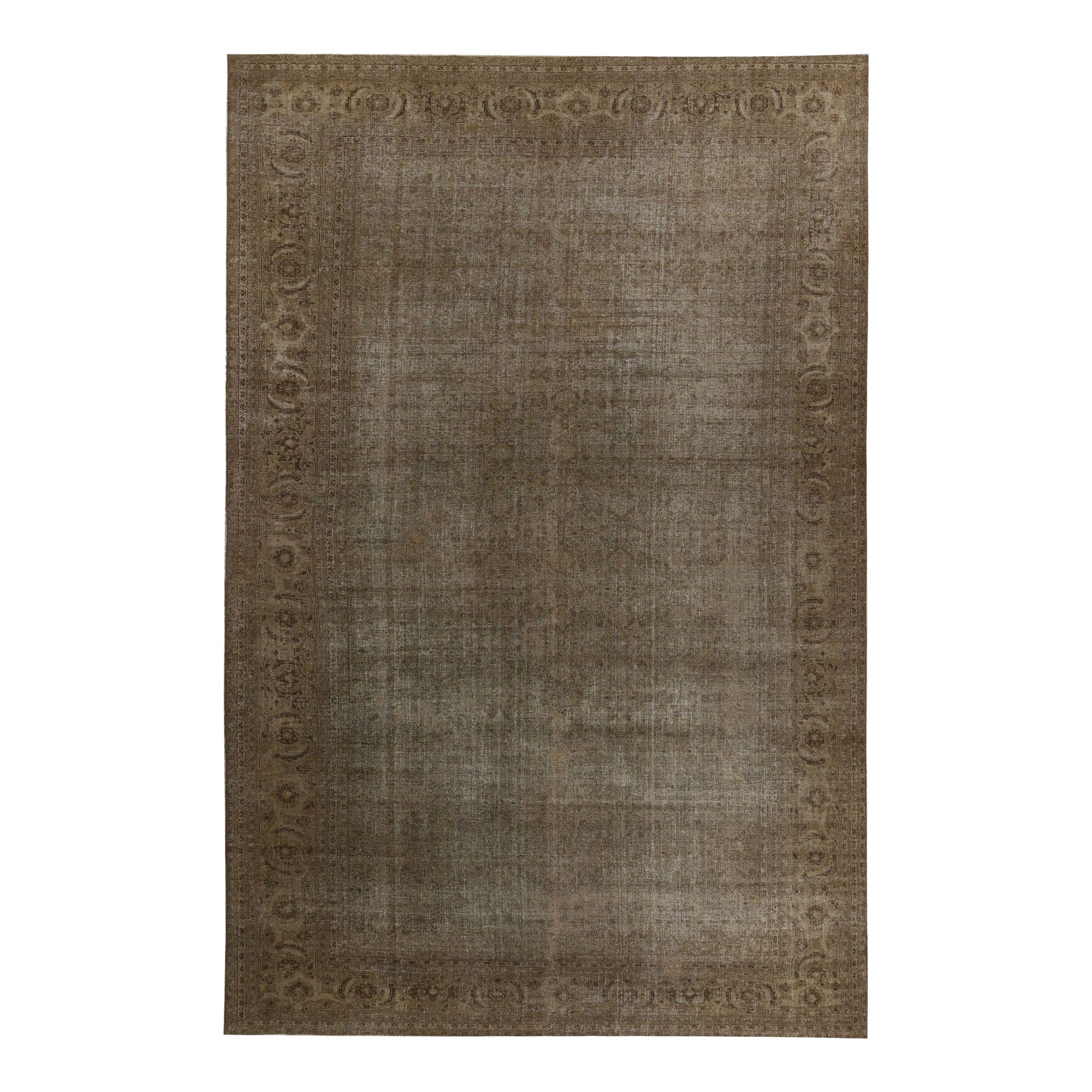 Persian Tabriz Over Size Rug - Wool Brown Ivory Taupe Design - 97789 For Sale