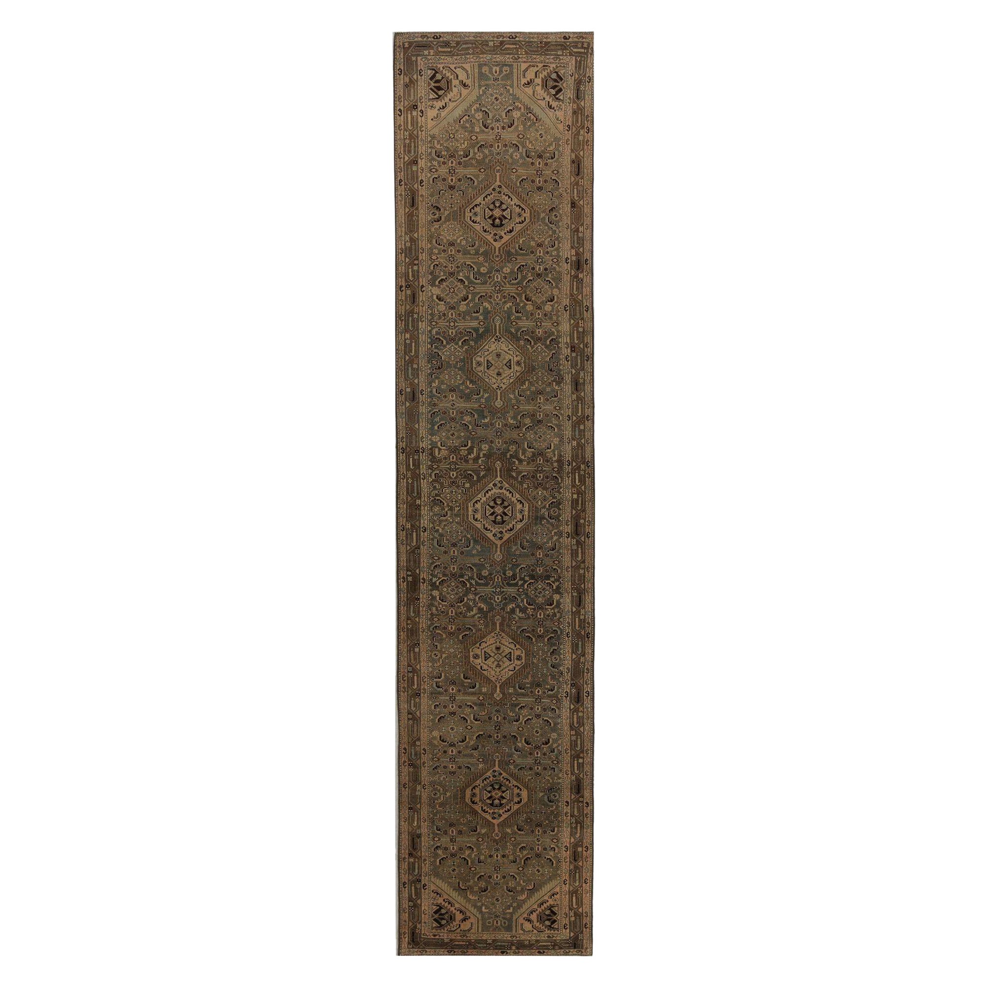Persischer Malayer Läufer Teppich - Wolle Braun Elfenbein Taupe Design - 97803
