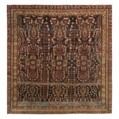 Tapis de sol carré Persan Malayer - Laine Marron Rouge Jaune - 97749