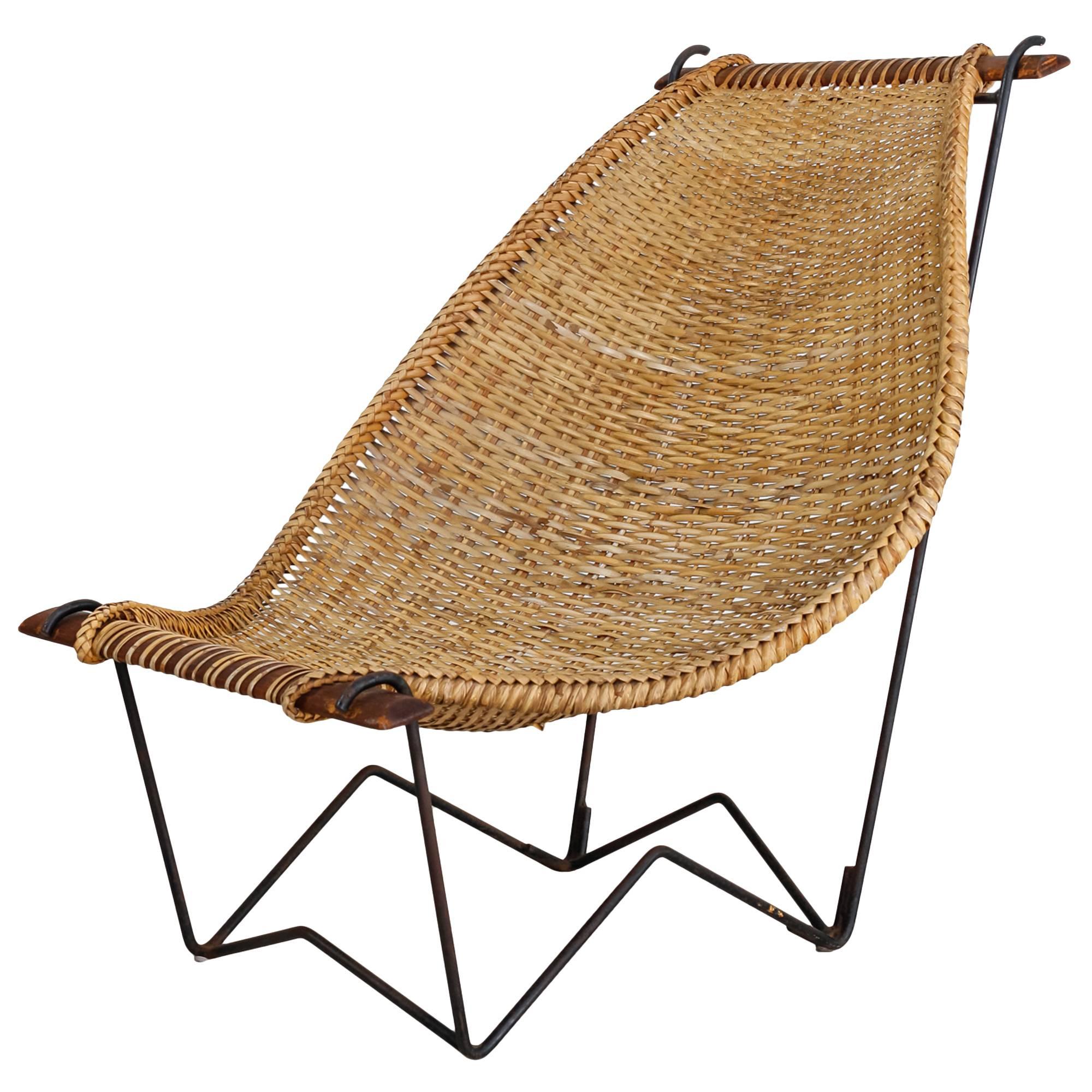 John Risley Metal and Rattan Duyan Lounge Chair, USA, 1950s