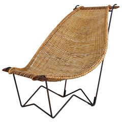 John Risley Metal and Rattan Duyan Lounge Chair, USA, 1950s
