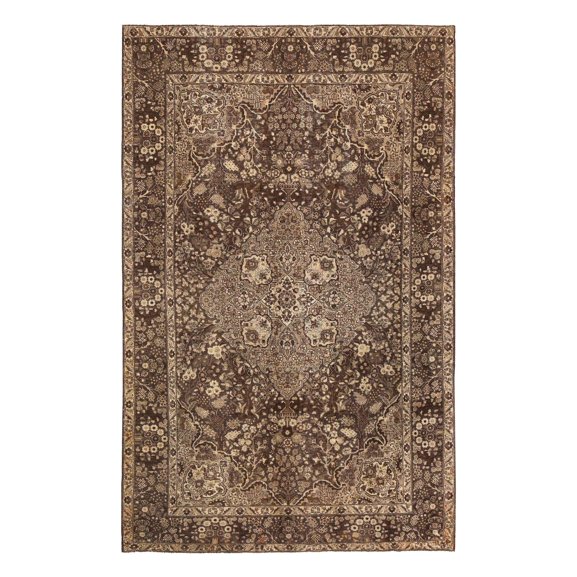 Tappeti persiani Tabriz - Disegno in lana marrone avorio - 97754 in vendita