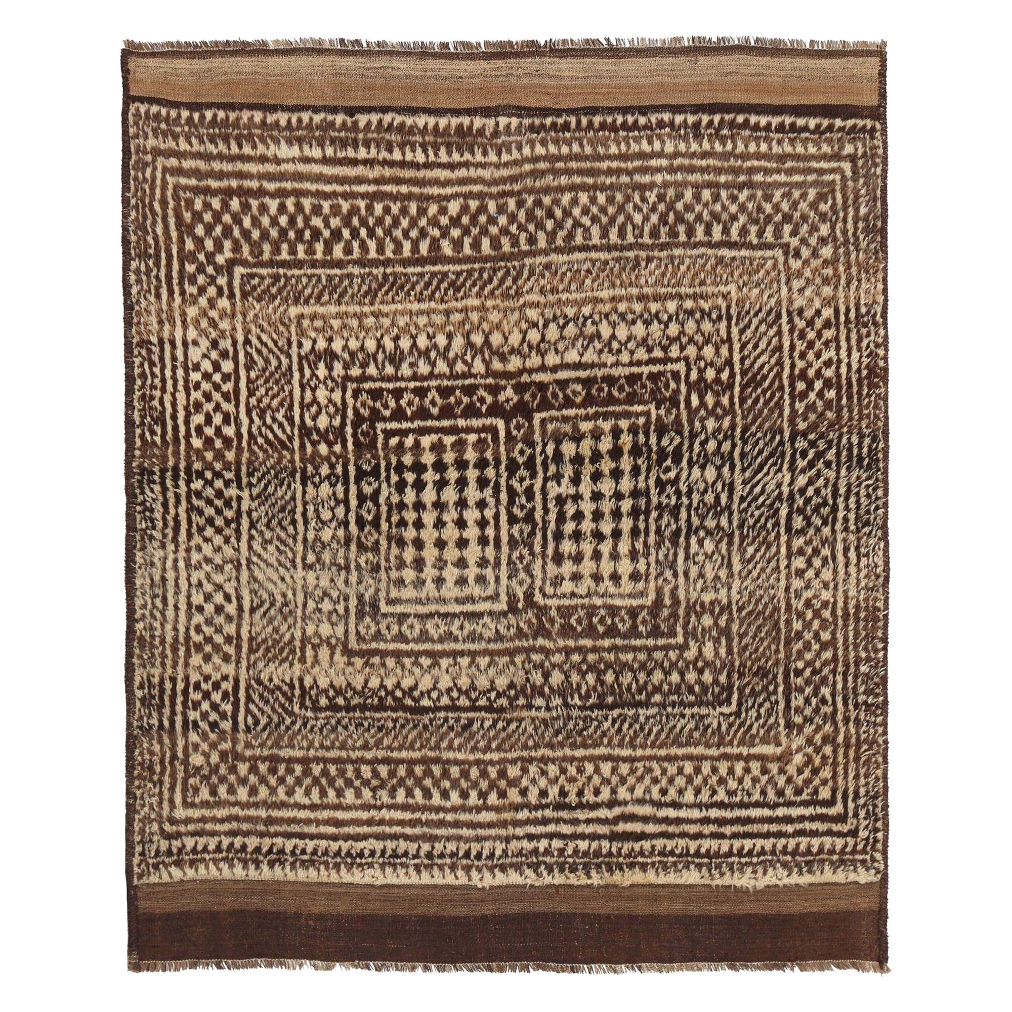 Persian Gabbeh Small Rug - Wool Brown Ivory Design - 97757