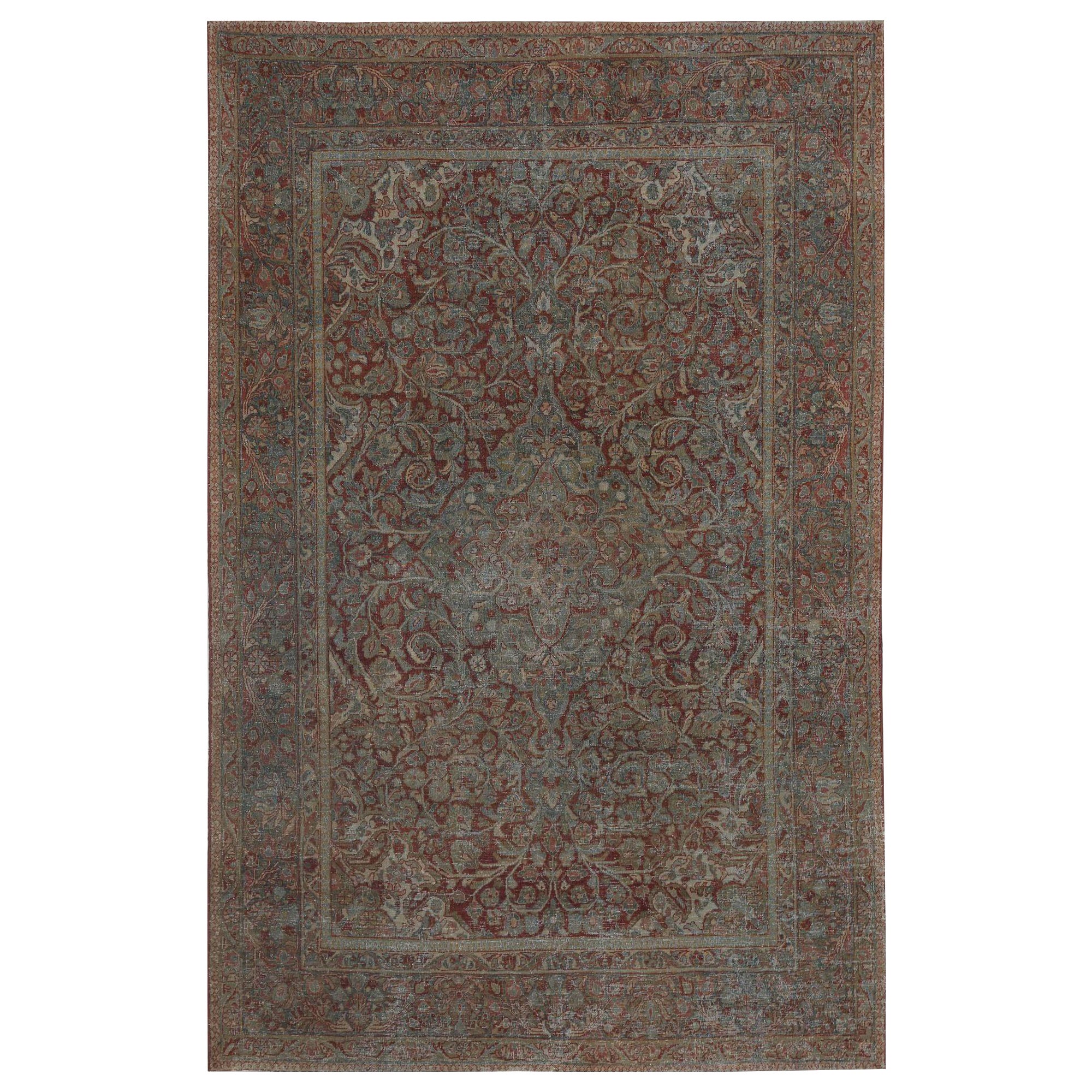 Persische Täbris-Teppiche - Wolle Elfenbein Hellblau Rot Design - 97772