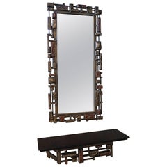 Mid-Century Modernist 'Syroco' Brutalist Mirror with Shelf