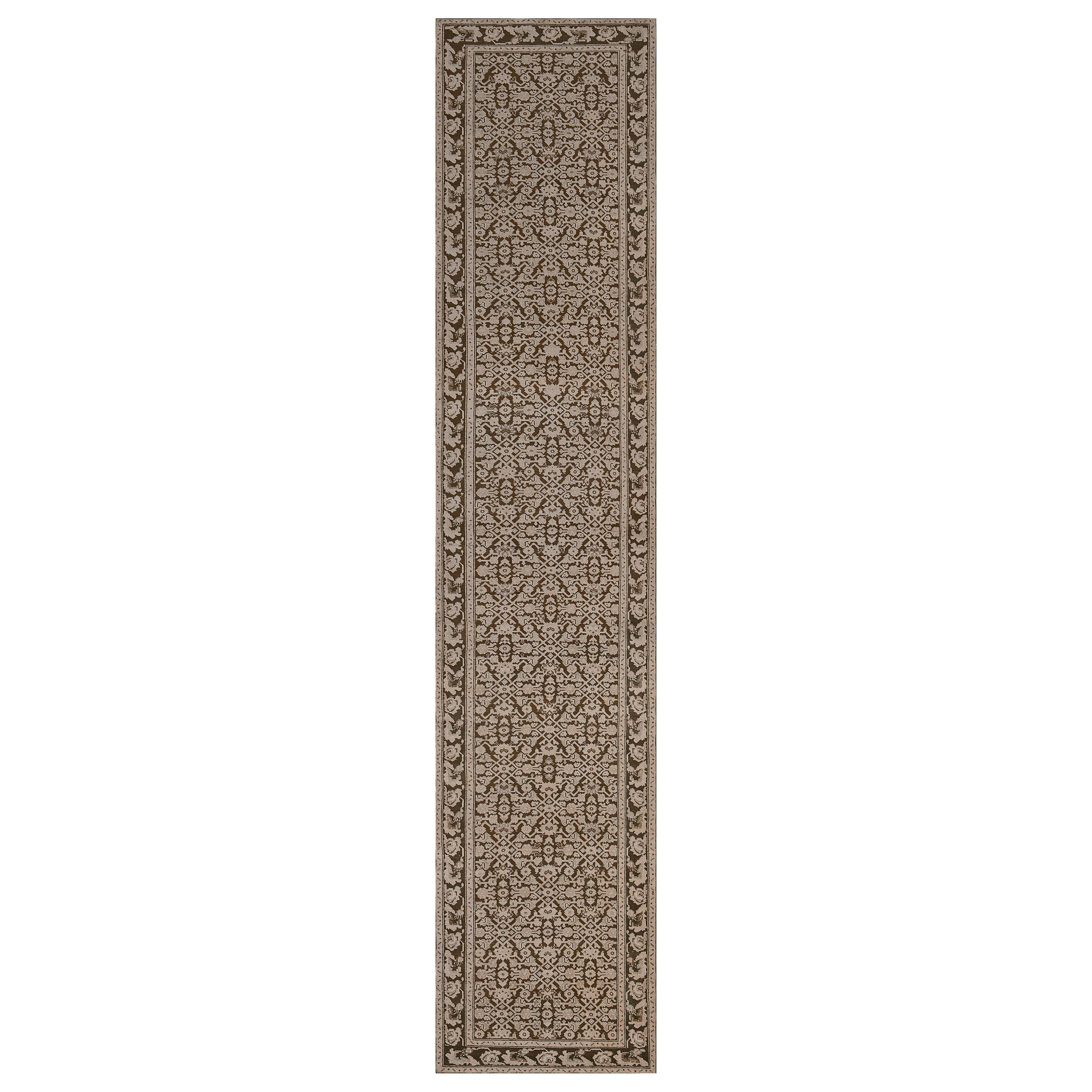 Handwoven Antique Brown Floral Vine Karabagh Runner
