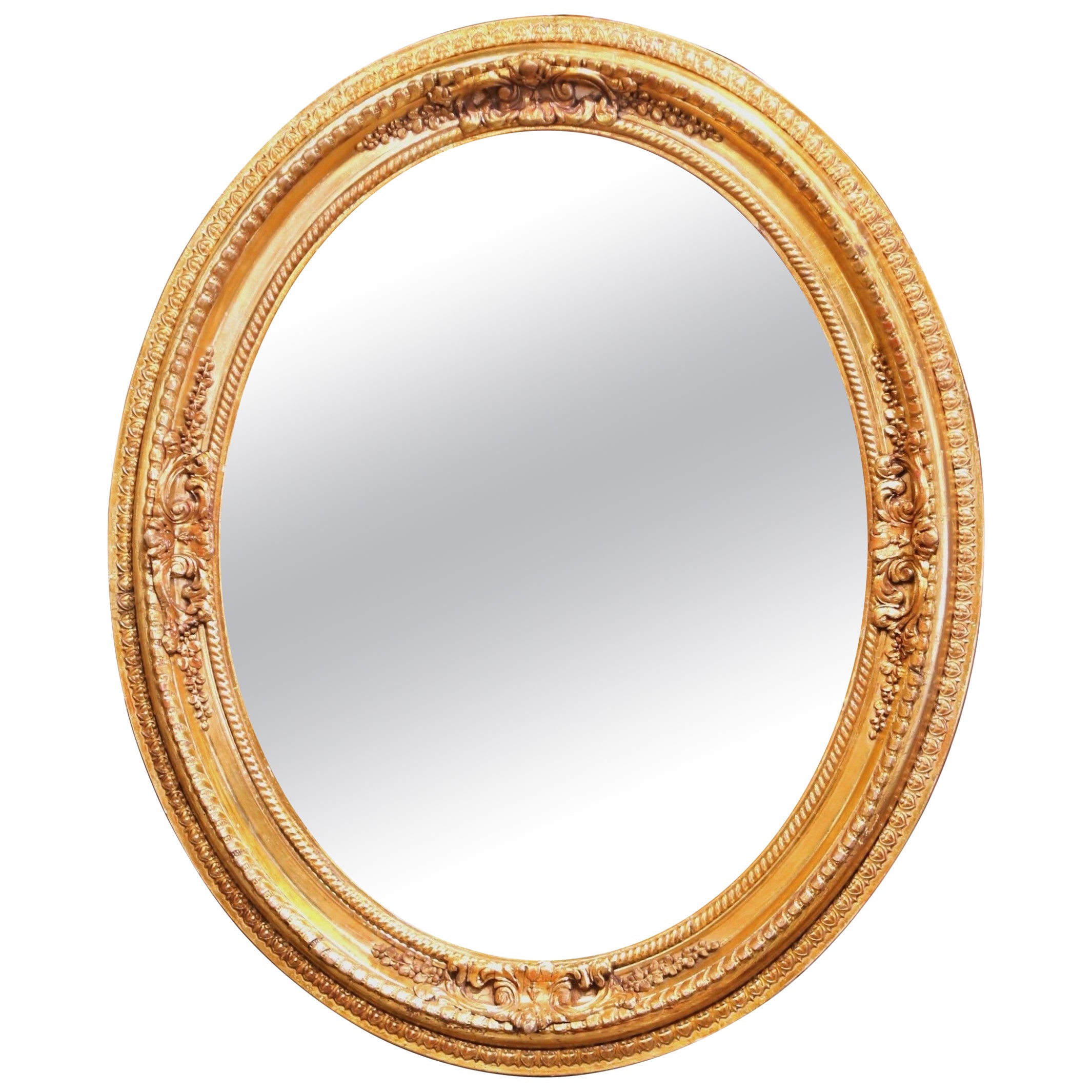 Early 20th Century French Napoleon III Style Carved Giltwood Oval Wall Mirror