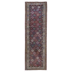 Russian Kazak Runner Rug - Wool Blue Ivory Red Design - 97893