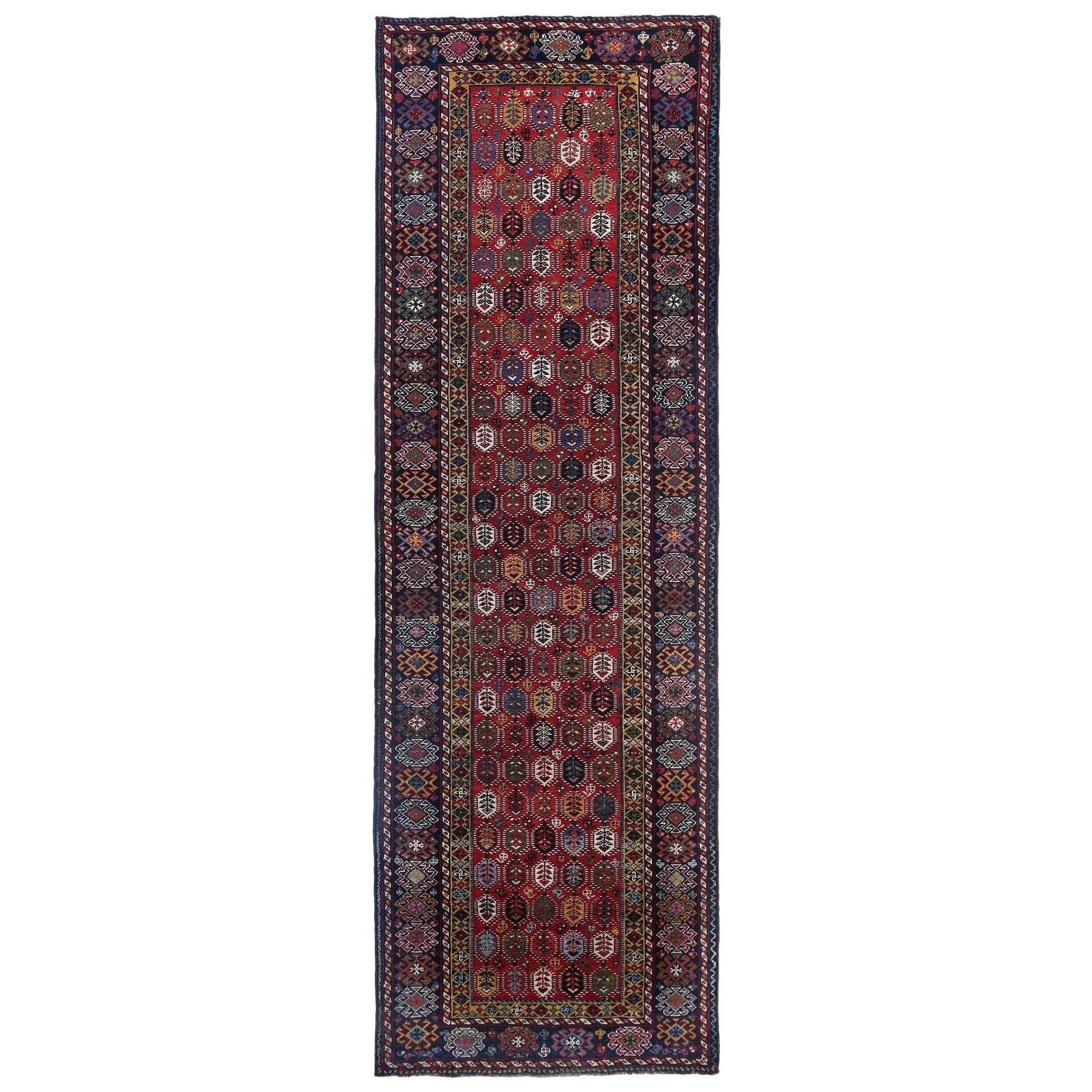 Persischer Bijar Läufer Teppich - Wolle Braun Elfenbein Rot Gelb Design - 97894