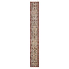 Vintage Light-Green Floral Handmade Long Tabriz Runner