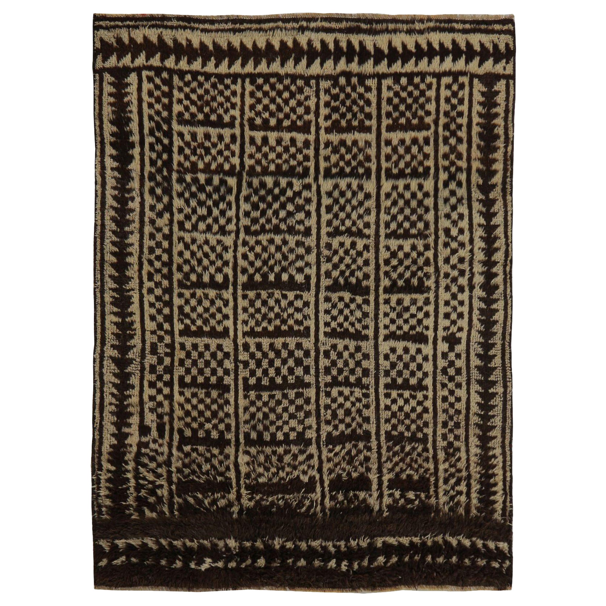 Persischer Gabbeh Small Teppich - Wolle Braun Elfenbein Design - 97822