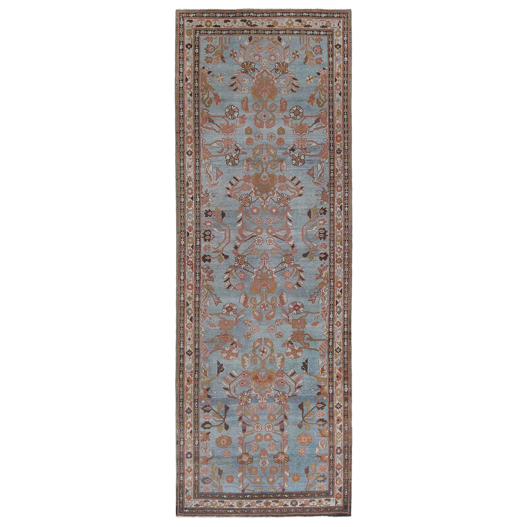 Persischer Malayer Läufer Teppich - Wolle Braun Hellblau Design - 97919
