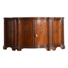 Italian, Veneto, Louis XV Period Shaped Walnut 4-Door Credenza, mid 18th cen.