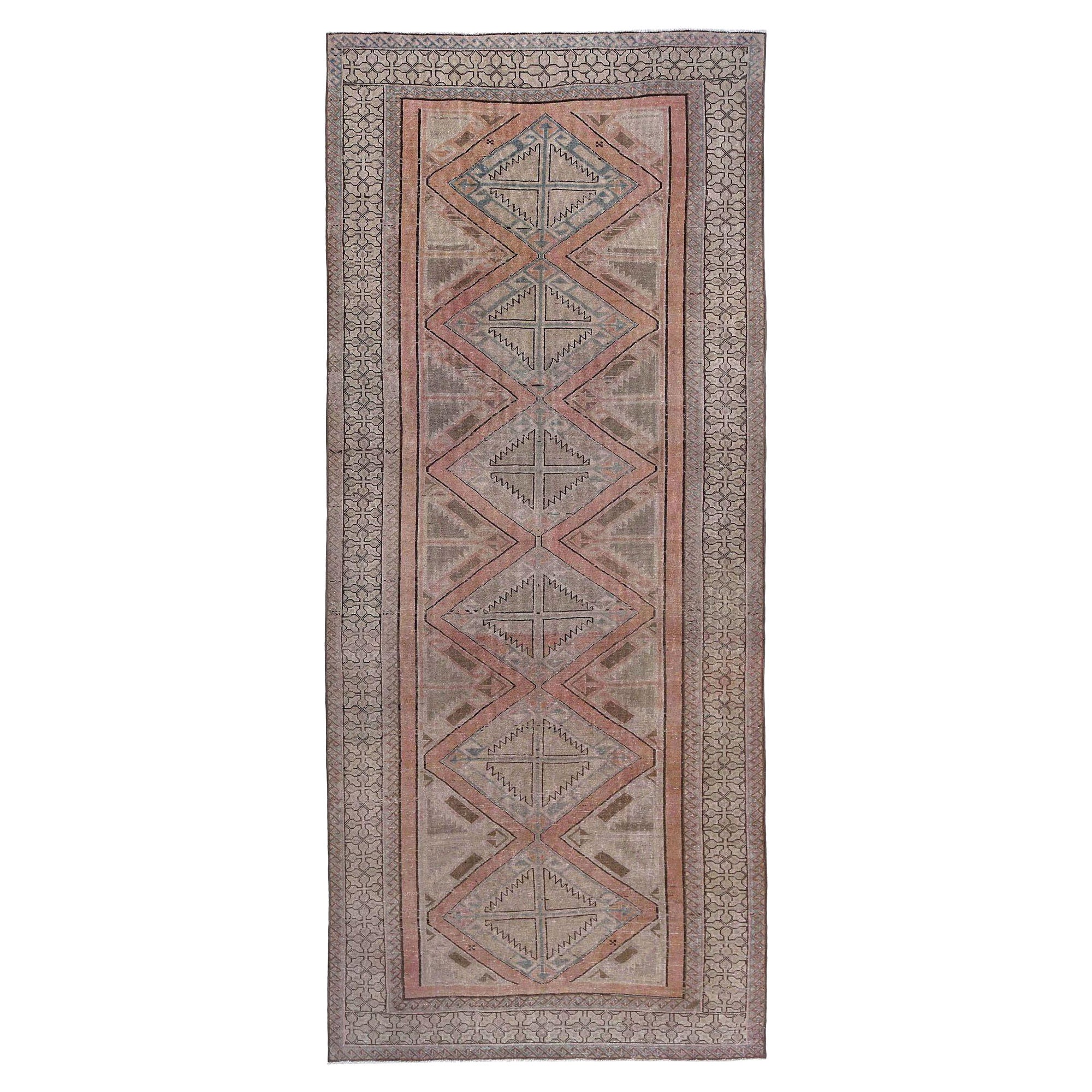 Persische Azerbaijan Läufer Teppich - Wolle Braun Elfenbein Rosa Taupe - 97920