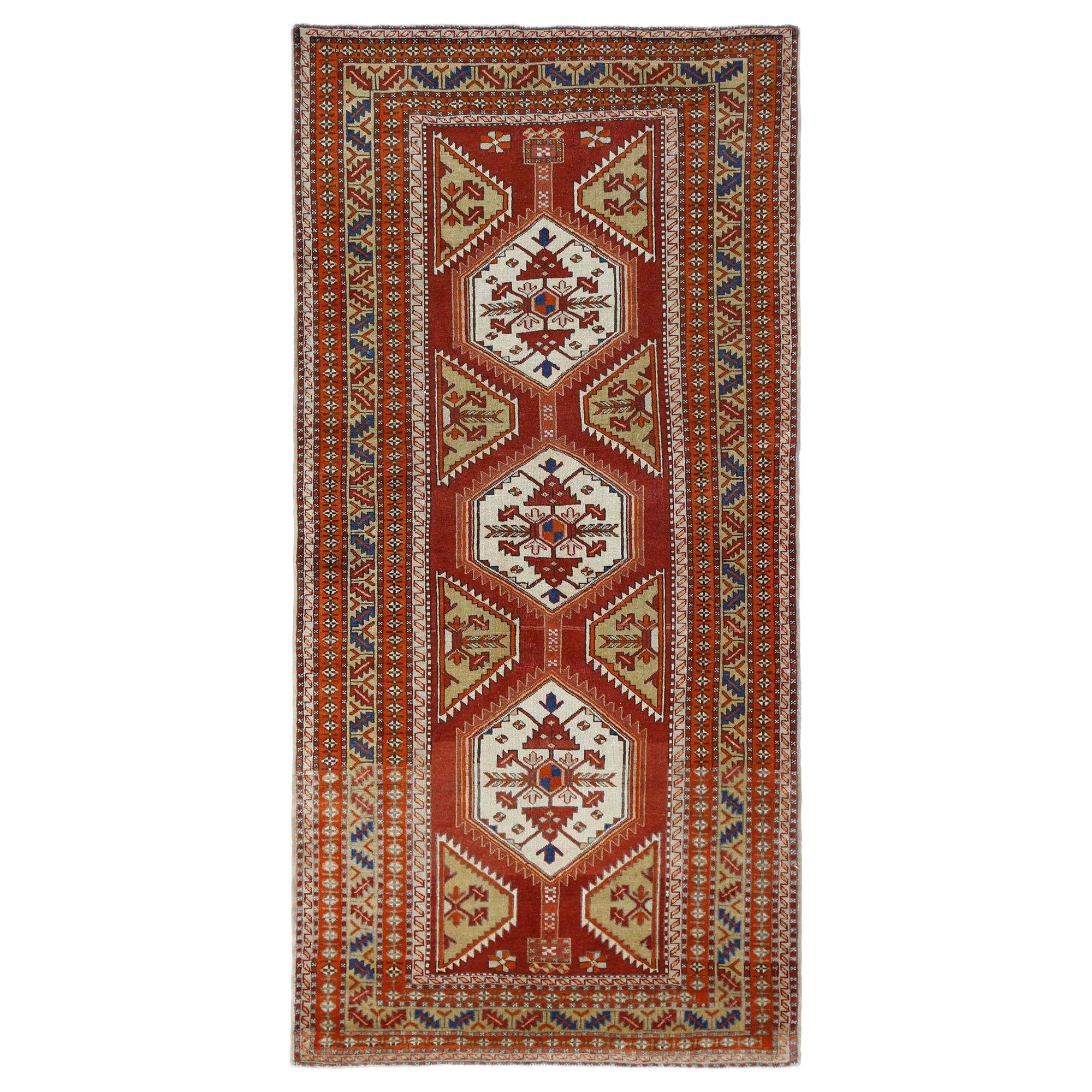 Persische Aserbaidschan Teppiche - Wolle Elfenbein Orange Rot Gelb - 97934