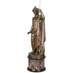 Bronze Statue of Antinous Holding a Sceptre by Boschetti, 19th Century