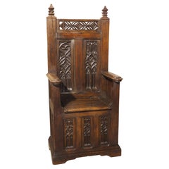 French Gothic Style Carved Oak Chayère Throne Chair, 19th Century